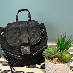Michael Kors Black Moto Backpack, silver hardware